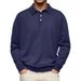Men's Clothing Autumn Long Sleeve V Neck Button Casual Tops Polo Shirt_desvips.com