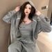 Casual Sports Suit For Women, Autumn New Loose Slimming Sweatshirt Jacket Vest Jogger Pants Three-Piece Set Stylish_desvips.com
