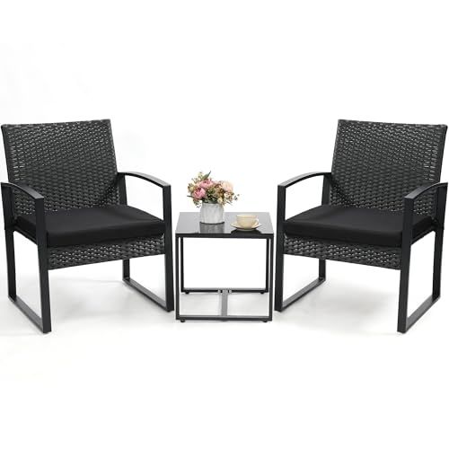 Murago Outdoor 3-Piece Wicker Bistro Set Patio Conversation Set_desvips.com