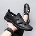 Breathable sandals, trendy new 2024 summer bean perforated leather shoes, soft leather, men's beach versatile,_desvips.com
