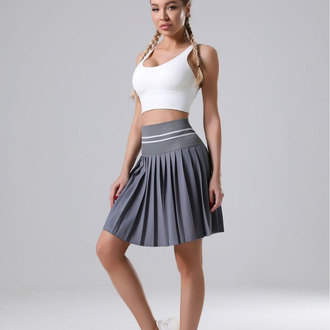 New High-Waisted Ribbed Fitness Skirt Outdoor Sports Anti-Exposure Running Badminton Quick-Dry Plus Size Tennis_desvips.com