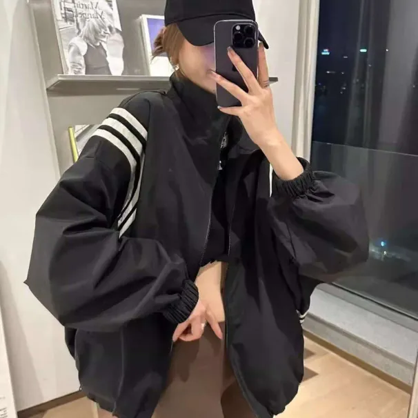 Dongdaemun Korean Style Loose Sun Protection Jacket For Women Summer Thin Color-Block Stand Collar Casual Windbreaker_desvips.com