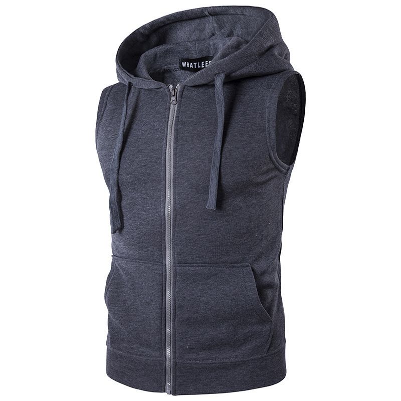 Men's Clothing New Men's Hooded Zipper Pocket Sweater Vest Jacket Hooded Vest M19_desvips.com