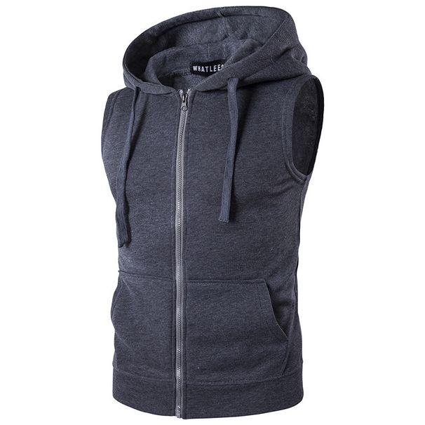 Men's Clothing New Men's Hooded Zipper Pocket Sweater Vest Jacket Hooded Vest M19_desvips.com