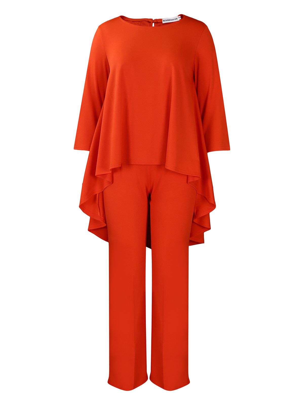Women's Clothing fashionable temperament large size long sleeved tops wide leg pants suit_desvips.com