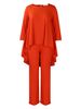 Women's Clothing fashionable temperament large size long sleeved tops wide leg pants suit_desvips.com