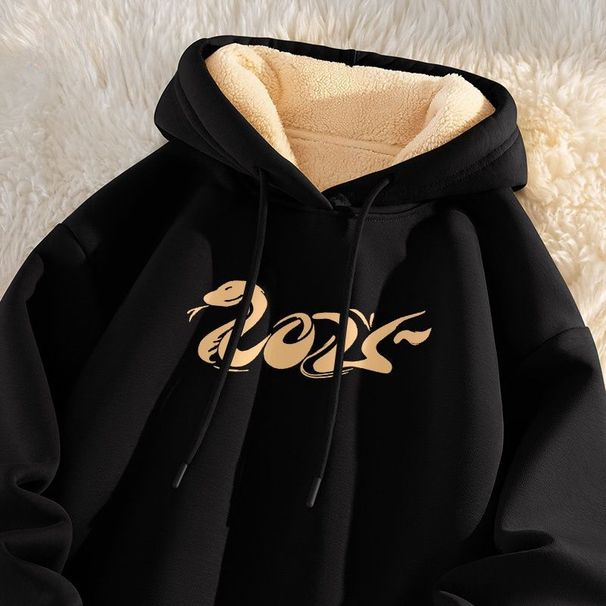 Red Hoodie For Men Same Style 2024 Of The Snake Zodiac Year Clothing Winter Versatile Thickened Lamb Wool Couple Top 12_desvips.com