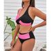 New Color-coded Cross-neck Bikini High-waisted Two-piece Swimsuit_desvips.com