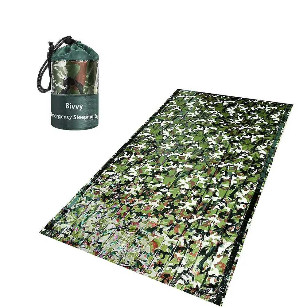 PE Emergency Sleeping Bag Camouflage Waterproof Portable Survival 120x200cm Sleeping Bag For Outdoor Camping Hiking Adventure_desvips.com