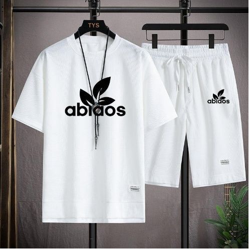 New Men's Waffle Short Sleeve Set Summer Sports Casual Two-Piece Trendy_desvips.com