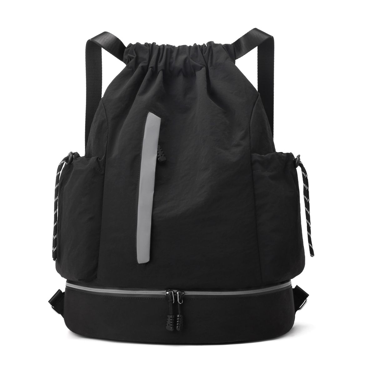 Fashionable Lightweight Outdoor Basketball Bag With Reflective Strip Design, Sports Fitness Casual Drawstring Backpack,_desvips.com