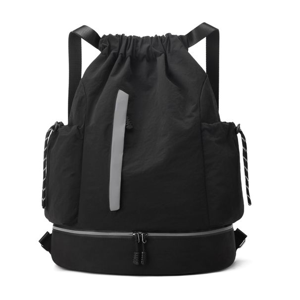 Fashionable Lightweight Outdoor Basketball Bag With Reflective Strip Design, Sports Fitness Casual Drawstring Backpack,_desvips.com