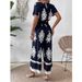 Women's V-neck bat sleeve waist jumpsuit_desvips.com