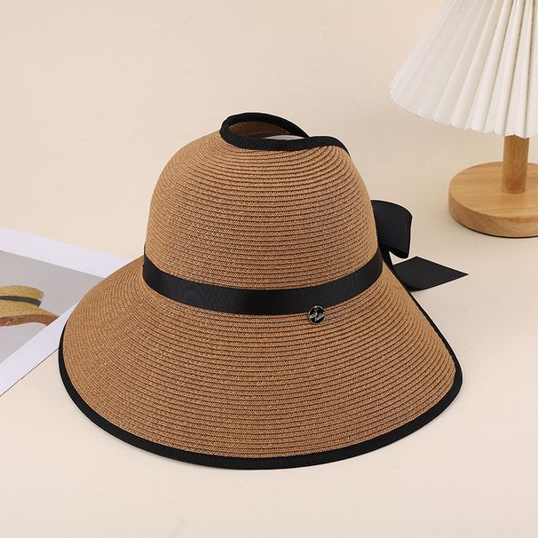 Bowknot Straw Spring Summer Vacation Sun Open Top Beach Hat Breathable_desvips.com