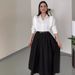Women's Clothing all match solid color shirt high waist large swing skirt two piece suit_desvips.com