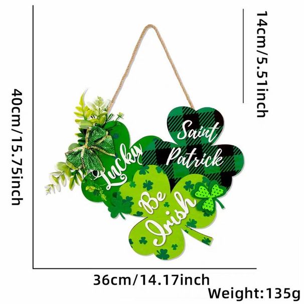 New St. Patrick's Day Clover Door Decoration Irish Festival Ornament Top Hat Wooden Hanging Sign_desvips.com