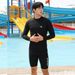 Half-zip Long-sleeve Sun-protective Swimsuit With Five-point Swim Trunks, Breathable Men's Swimwear And Diving Suit Set_desvips.com