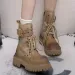 Buckled Platform Combat And Chubby High Heels Lace Ankle Womens Side Zippers PU Leather Short Boots 241007_desvips.com