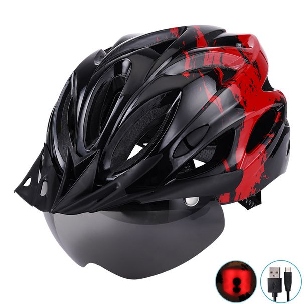 Magnetic Goggles Helmet With Brim And USB Charging Light, Removable Bicycle Riding Helmet Integrated_desvips.com