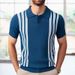 Men's Clothing Summer Short Sleeve Knitwear Black Striped Business Casual Polo Shirts_desvips.com