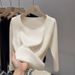 Women's Fleece-Lined Knit Sweater Thermal V-Neck Base Layer Winter Warm Turtleneck Pullover Soft Comfy Casual Slim Fit Long Sleeve Top_desvips.com