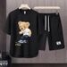 Men's Clothing 2024 Waffle Casual Summer Suit Men's Loose Teen Short sleeved T shirt Shorts Handsome Two piece Suit_desvips.com