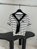 Original Standard Nanyou High-End Women's Clothing 2025 Summer Navy Collar Tie Patch Striped Knit T-Shirt Top_desvips.com
