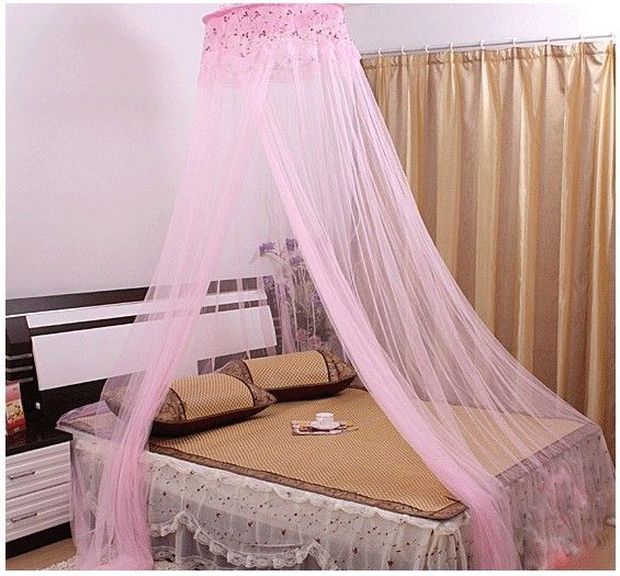 Korean Style Princess Embroidered Lace Dome Ceiling Single And Double Round Bed Foldable Removable Washable Dense_desvips.com