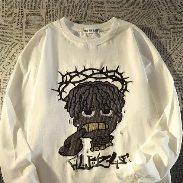 100% Cotton American Cartoon Long Sleeve T-Shirt For Women And Men Loose Fit Ins Trend Street Style Hip Hop Student Top_desvips.com