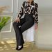 Women's Clothing casual suit printed stand-up collar long sleeve shirt top wide-leg pants two-piece set_desvips.com