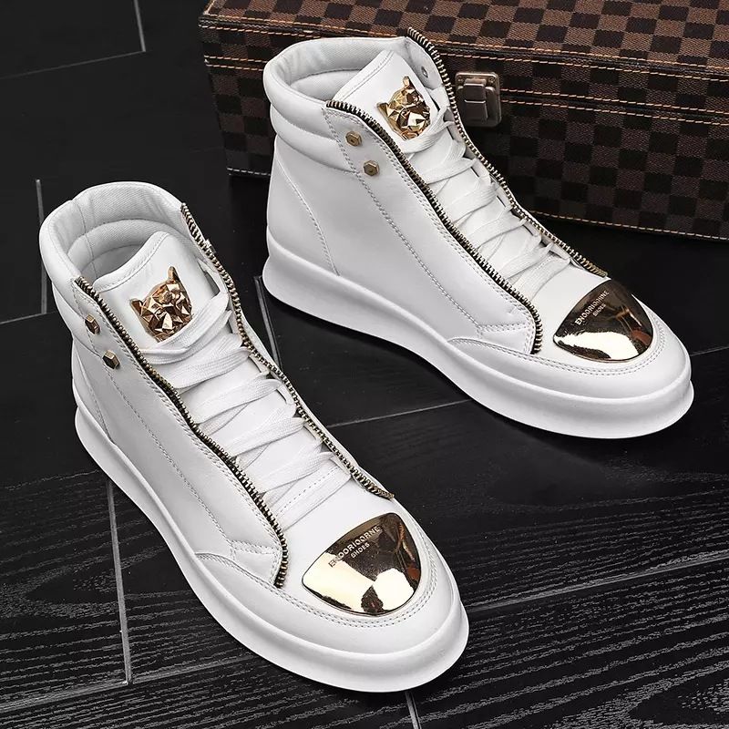Athletic New Martin High-Top Metal Casual Leather Boots Men's Korean Style Trendy Street Dance Shoes_desvips.com