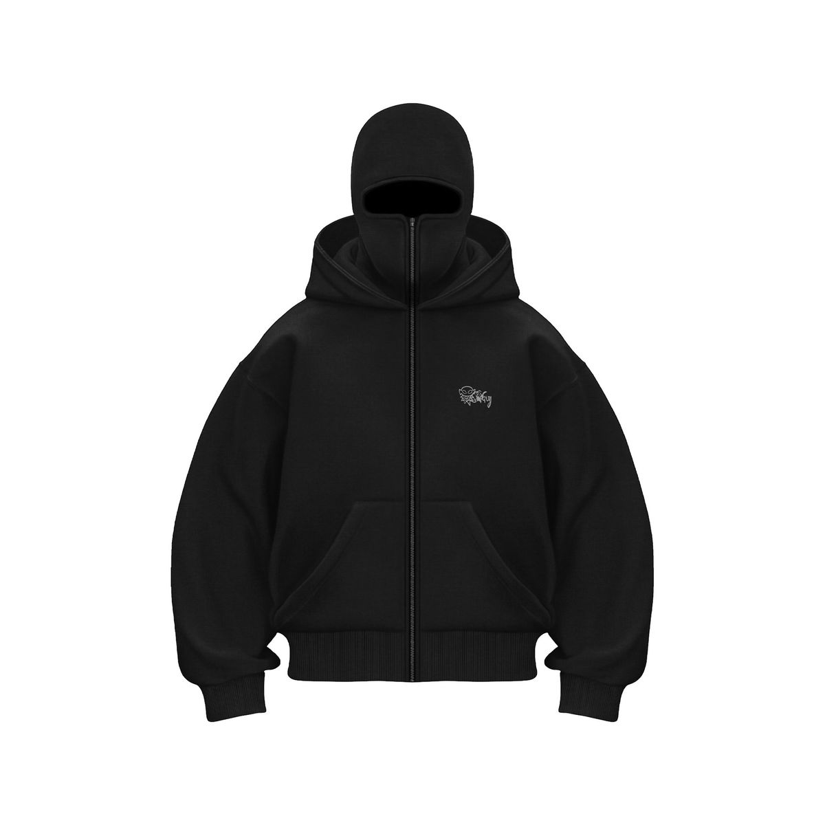 men' lack zip up hoodie with balaclava oversized streetwear jacket_desvips.com