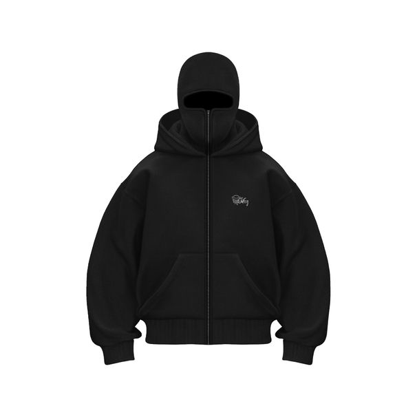 men' lack zip up hoodie with balaclava oversized streetwear jacket_desvips.com