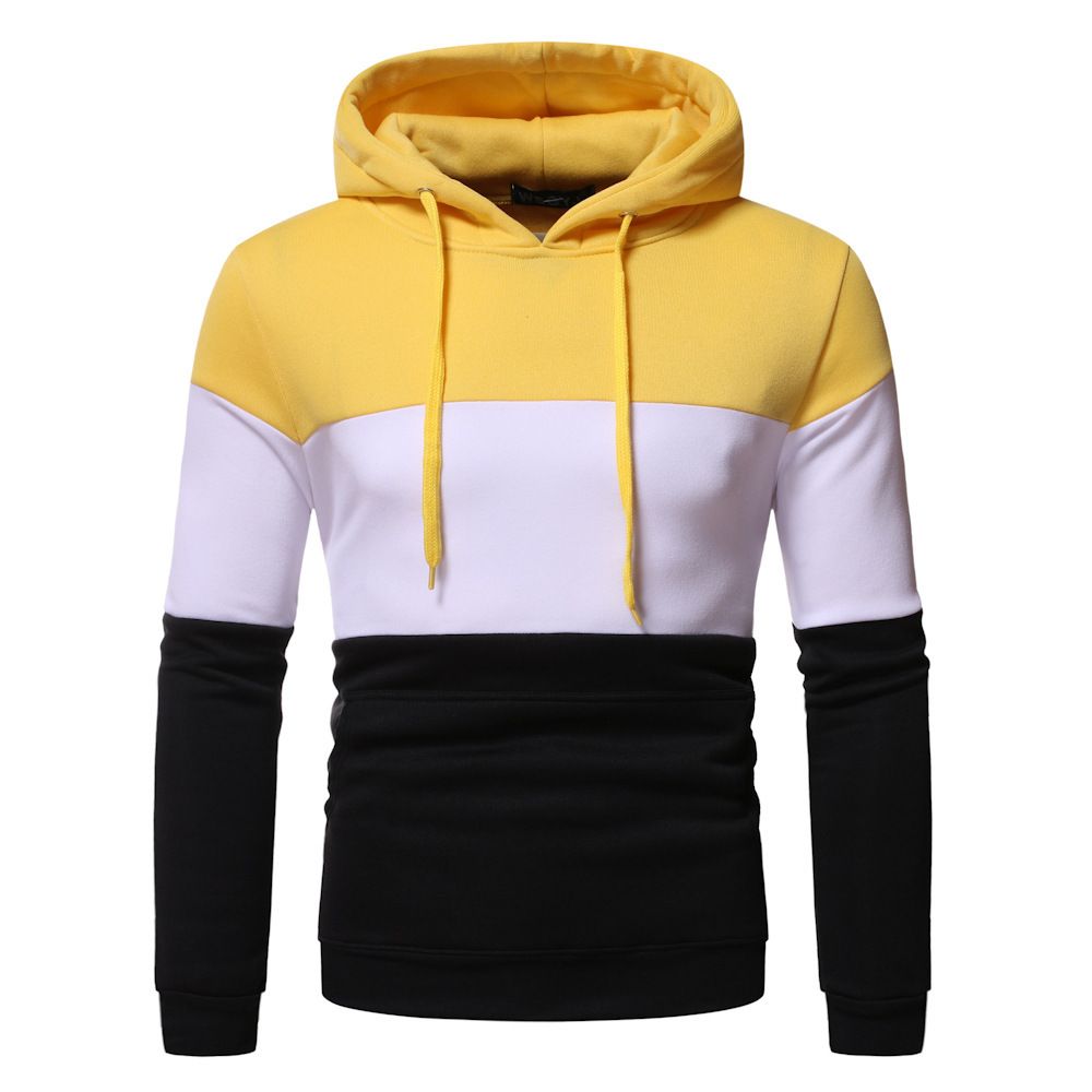 Men's Clothing autumn and winter men's clothing 3 color splicing pullover hooded casual men's sweater jacket_desvips.com