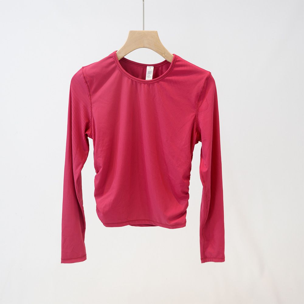 Spring/Autumn Women's Slim Fit Waist High Elastic Ribbed Long Sleeve Breathable Comfortable Sports Fitness Yoga Top_desvips.com