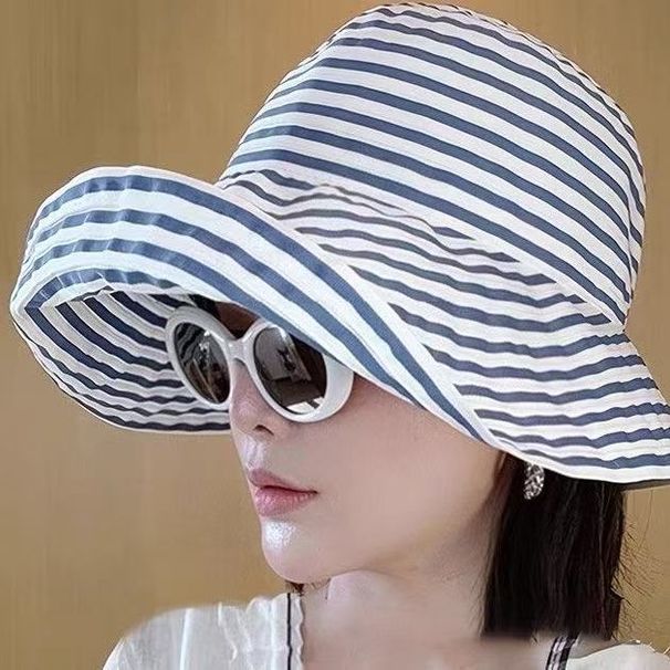 UPF50+ Extra Wide Brim Sun Hat - Striped Foldable Fishing Hat For Beach Modern & Versatile UV Protection Summer Hat_desvips.com