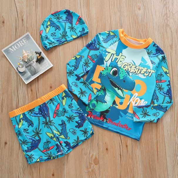 2026 Children's Long Sleeve Swimsuit Two-Piece Shorts Racing Print Boys' Swimwear Sun Protection UPF50+_desvips.com