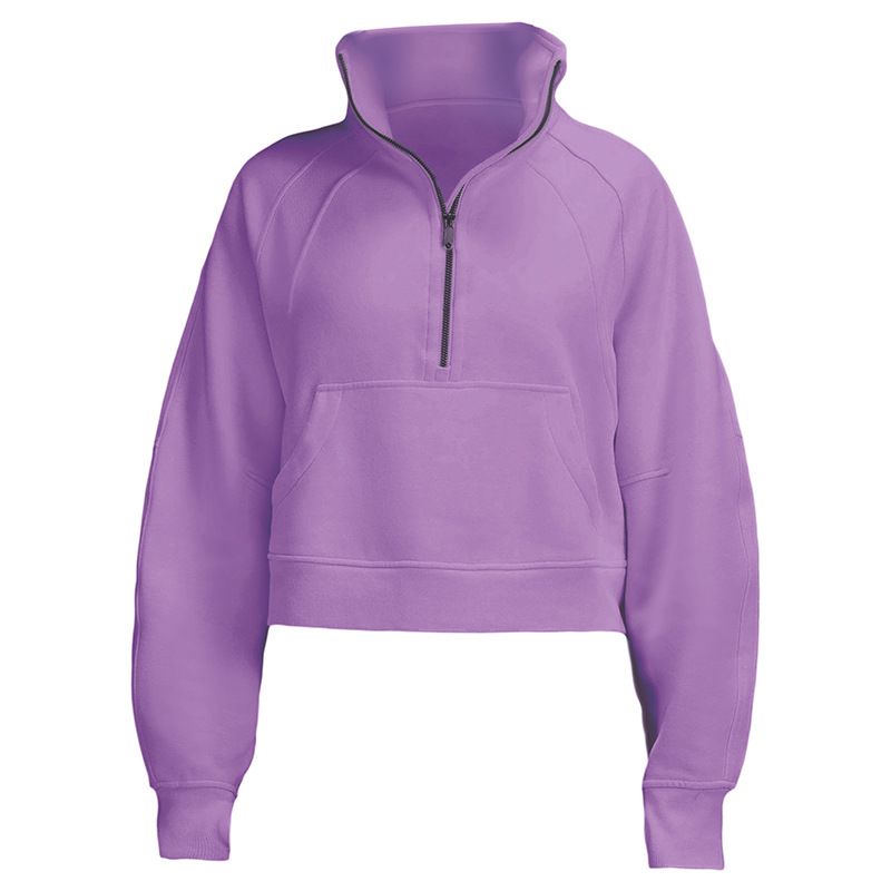 Autumn/Winter Thickened Women's Sports High Neck Half Zip Terry Cloth Sweatshirt, Loose Short Fitness Fleece Lined Sweatshirt Jacket_desvips.com