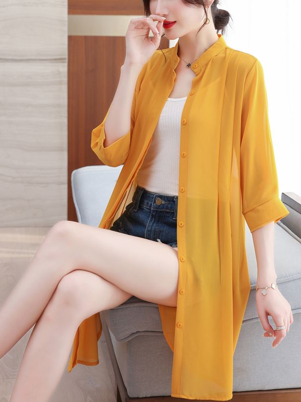 Chiffon Sun Protection Clothing Women's Summer New Mid Long Length Shirt Loose Shawl Outer Match Air Conditioning_desvips.com