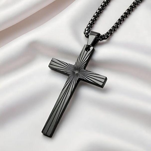Cross-shaped Light Stripe Necklace, Unisex Pendant, High-end Versatile Trendy Men's Fashion, European And American_desvips.com