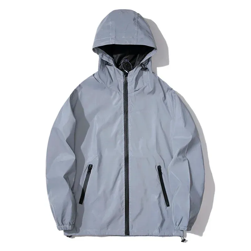 New Couple Night Reflective Clothing Solid Color Polyester Student Male Class Uniform Trendy Luminous Dancer Jacket_desvips.com