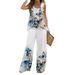 Women's Clothing round neck casual printed vest wide leg pants suit_desvips.com