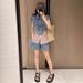 Casual Sports Suit For Women, Summer Street Style, Youthful Trendy, Petite Denim Patchwork Sleeveless Vest And Shorts_desvips.com