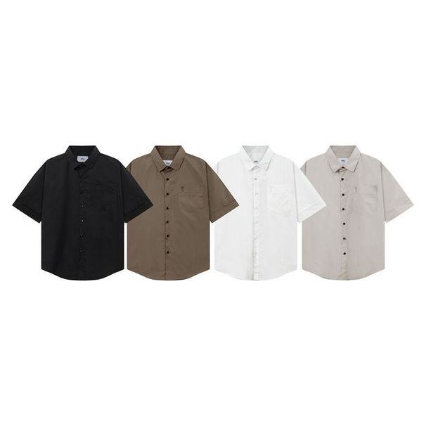 2025 Spring New Loose In Summer Chest Pocket Heart Embroidery Summer Unisex Casual Short Sleeve Shirt_desvips.com