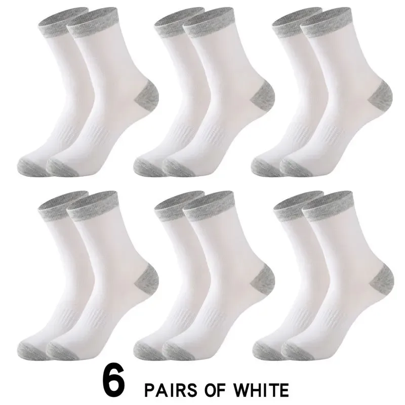 6 Pairs/lot Men's Autumn Winter 100% Cotton Running Sports Hiking Black White Gray Male Long Tube Socks_desvips.com
