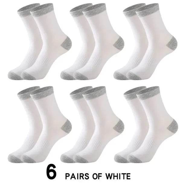 6 Pairs/lot Men's Autumn Winter 100% Cotton Running Sports Hiking Black White Gray Male Long Tube Socks_desvips.com