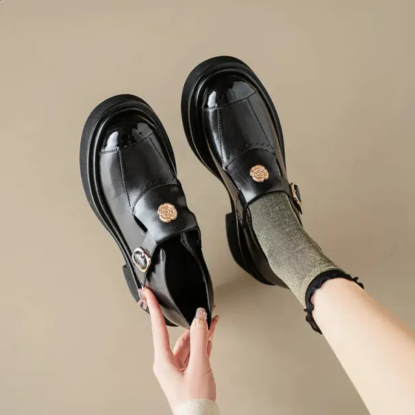 French Wool Womens British Style Spring Fashion Casual Thick Sole Added Single Small Leather Shoes 240904_desvips.com