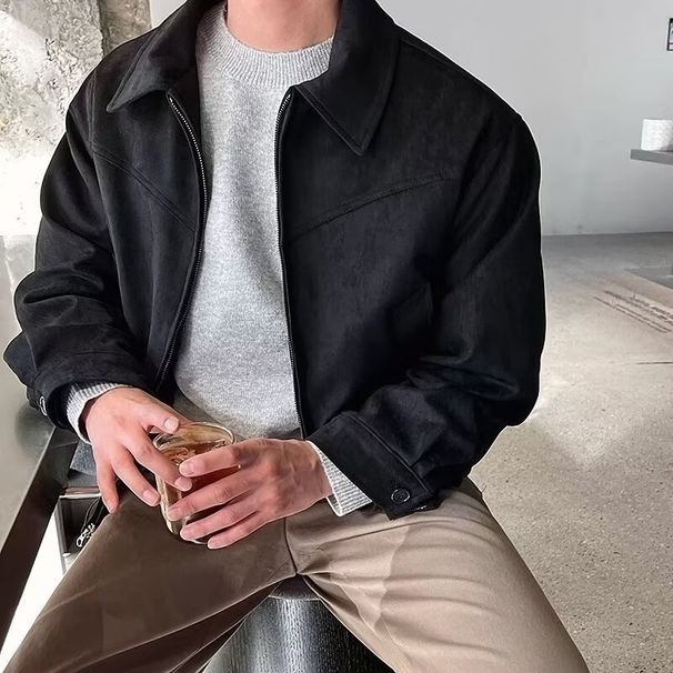 Men's Suede Jackets Autumn Retro Bomber Casual Fashion Vintage Short Flying Slim Jacket High Street Outerwear Coat Male_desvips.com