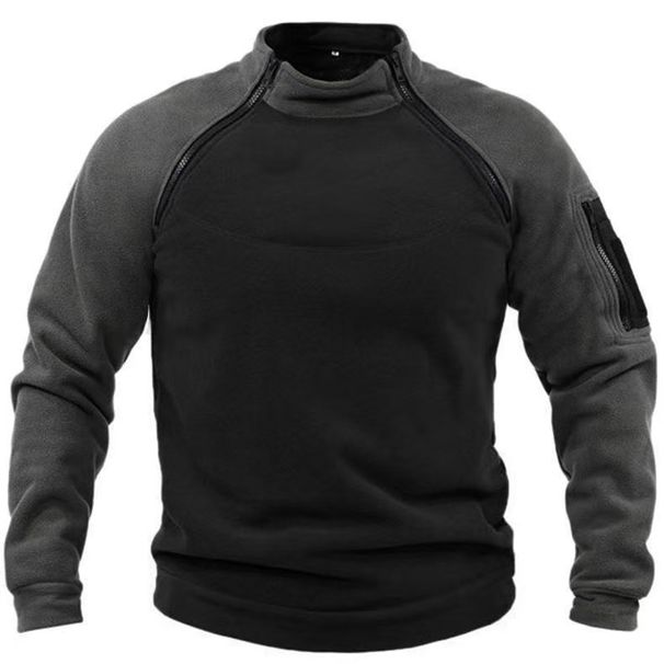 Men's Two-Tone Stand Collar Fleece Hoodie | Oversized Tactical Sweatshirt For Outdoor And Casual Wear_desvips.com