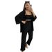 women’s clothing solid color casual wrinkled cardigan two piece set with loose casual long sved trousers cardigan suit_desvips.com